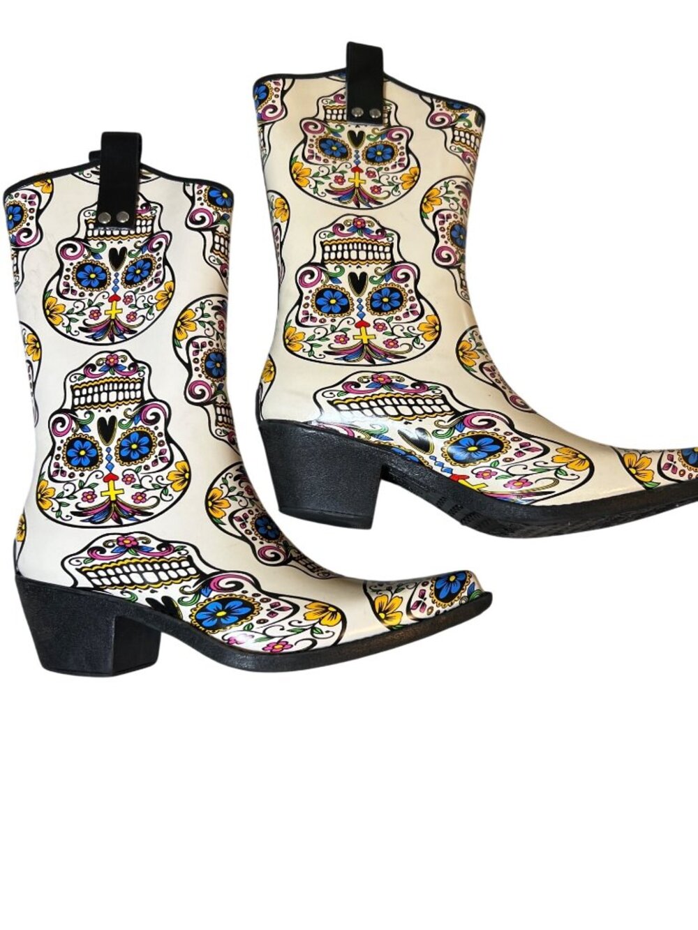 Blazin Roxx Roxy Sugar Skull Western Rain Boots Cream Size 8 - Picture 2 of 7